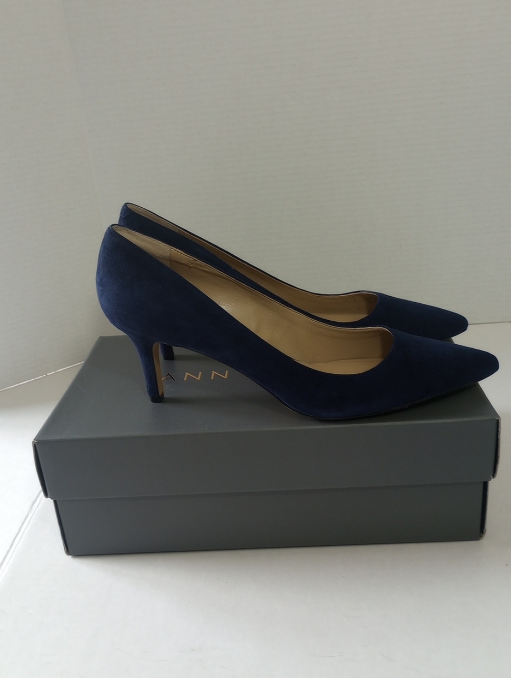 Ann Taylor Navy Suede Pointed-Toe Mid Heel Pumps